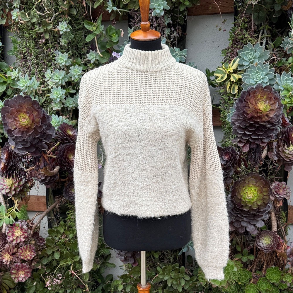Rebecca Minkoff Cream Textured Turtleneck Sweater
